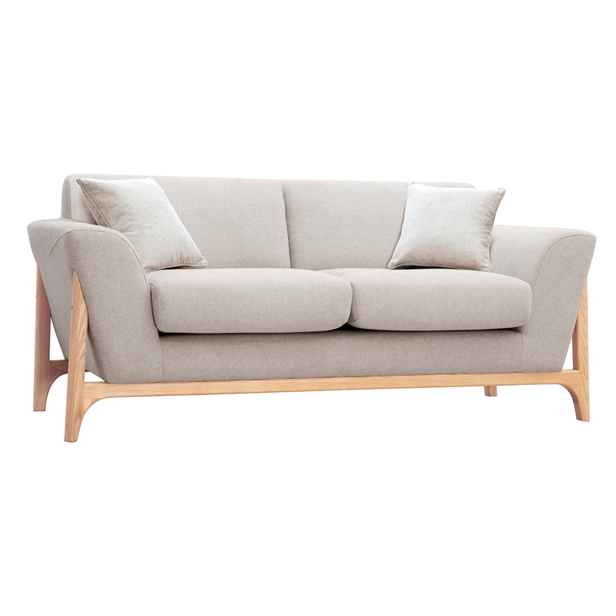 Canapé scandinave 2 places en tissu effet velours texturé beige et bois clair ASAKO