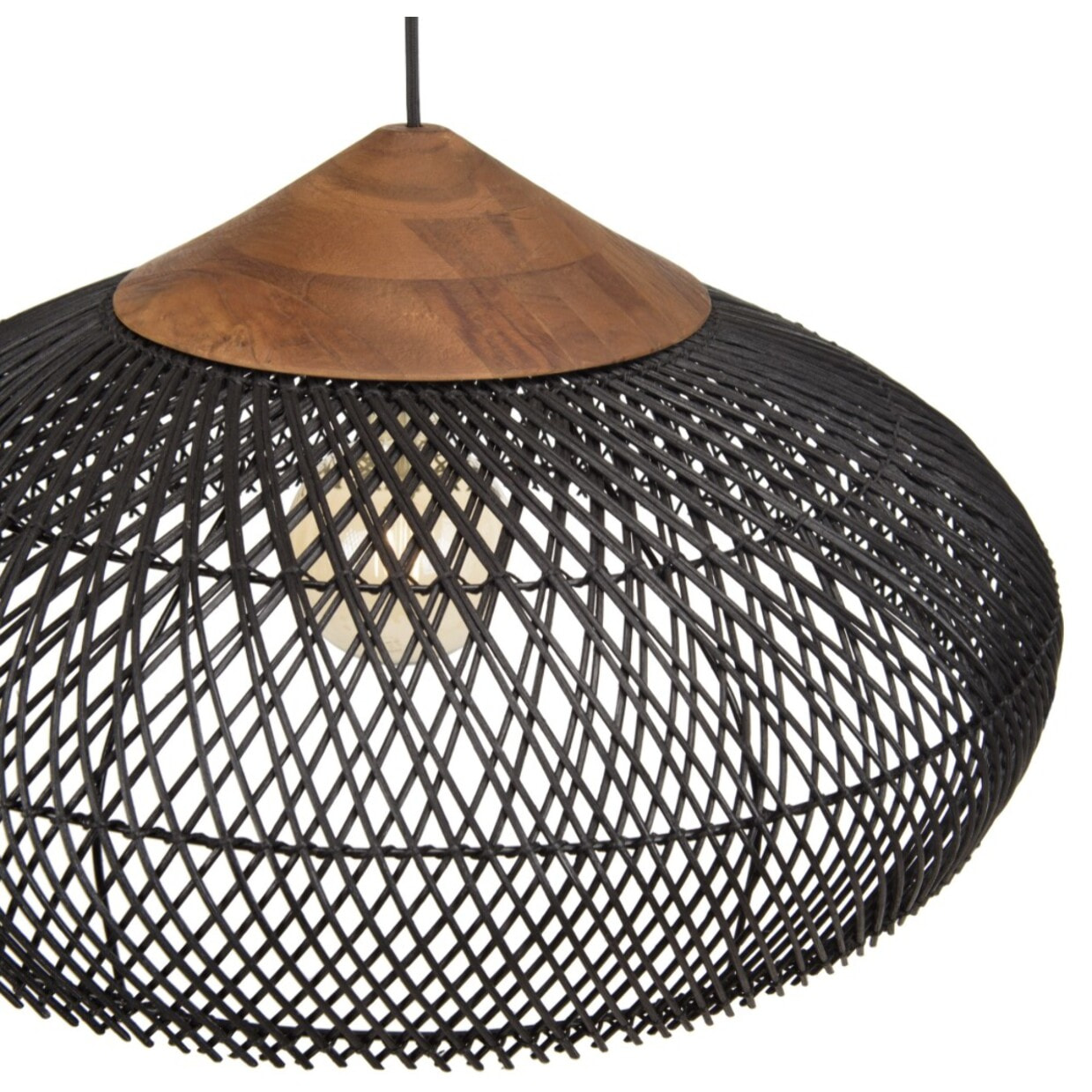 SIXTINE - Suspension 65x65cm en rotin couleur noire et teck recyclé