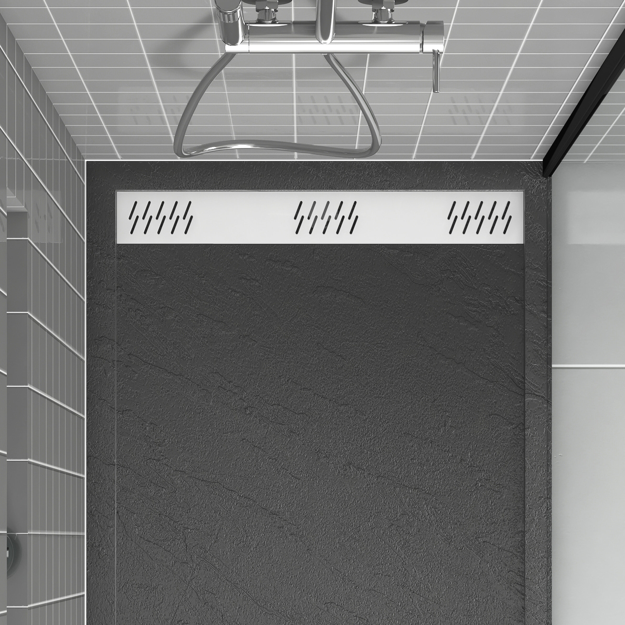 Grille linéaire en Aluminium Blanc Mat pour receveur - 79.5x11x0.2cm