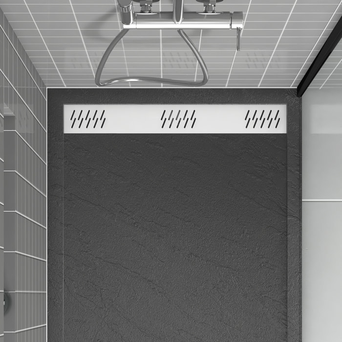 Grille linéaire en Aluminium Blanc Mat pour receveur - 79.5x11x0.2cm