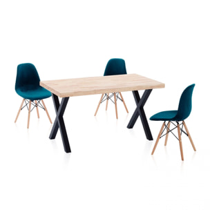 Mesa de comedor fija con patas metálicas en negro y roble salvaje 140x80cm X-Loft Roble salvaje - Negro