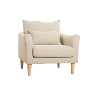 Fauteuil scandinave en tissu beige et bois clair KATE