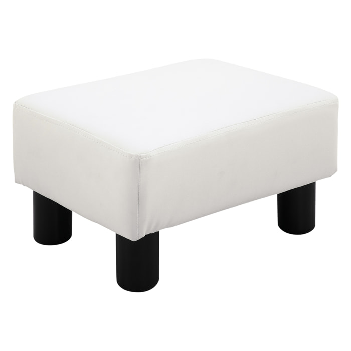 Reposapiés Otomano Taburete Pequeño Tapizado en Piel Sintética con Asiento Acolchado de Espuma y Patas de Plástico para Sofá Dormitorio 40x30x24 cm Blanco