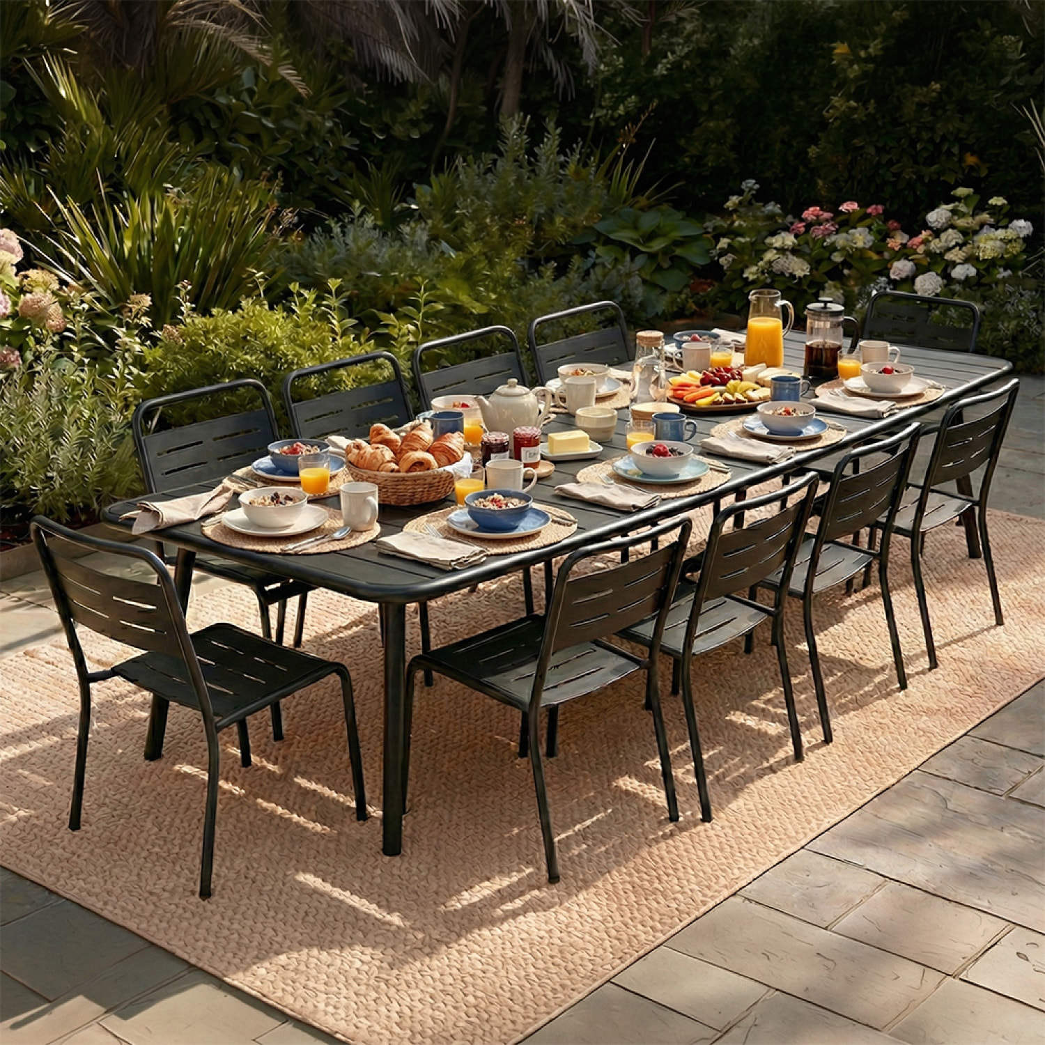 EVORA Ensemble table de jardin 234 cm et 10 chaises