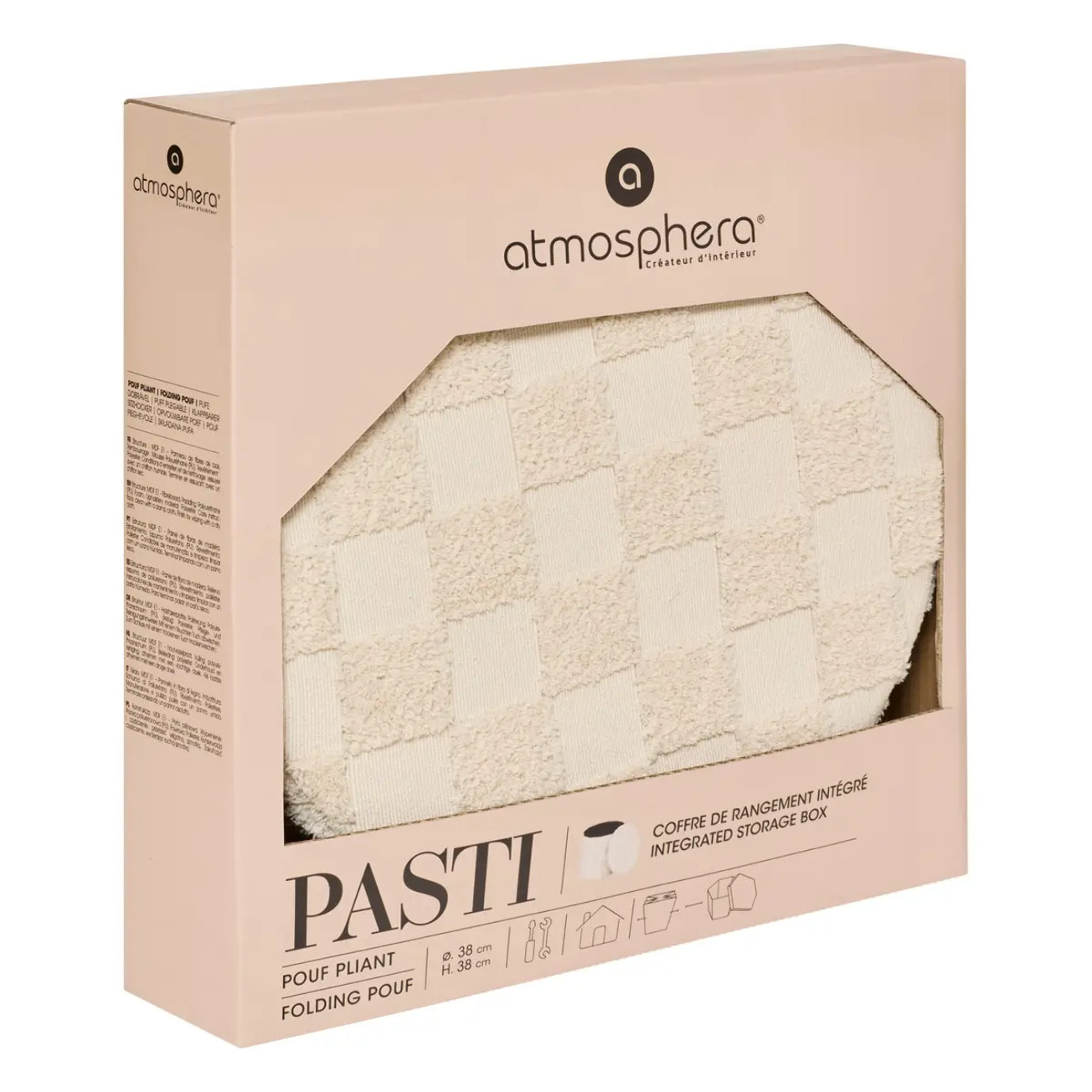 Pouf pliant "Pasti" blanc D38x38cm