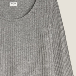 Camiseta punto canalé Sisa color gris Poliéster
