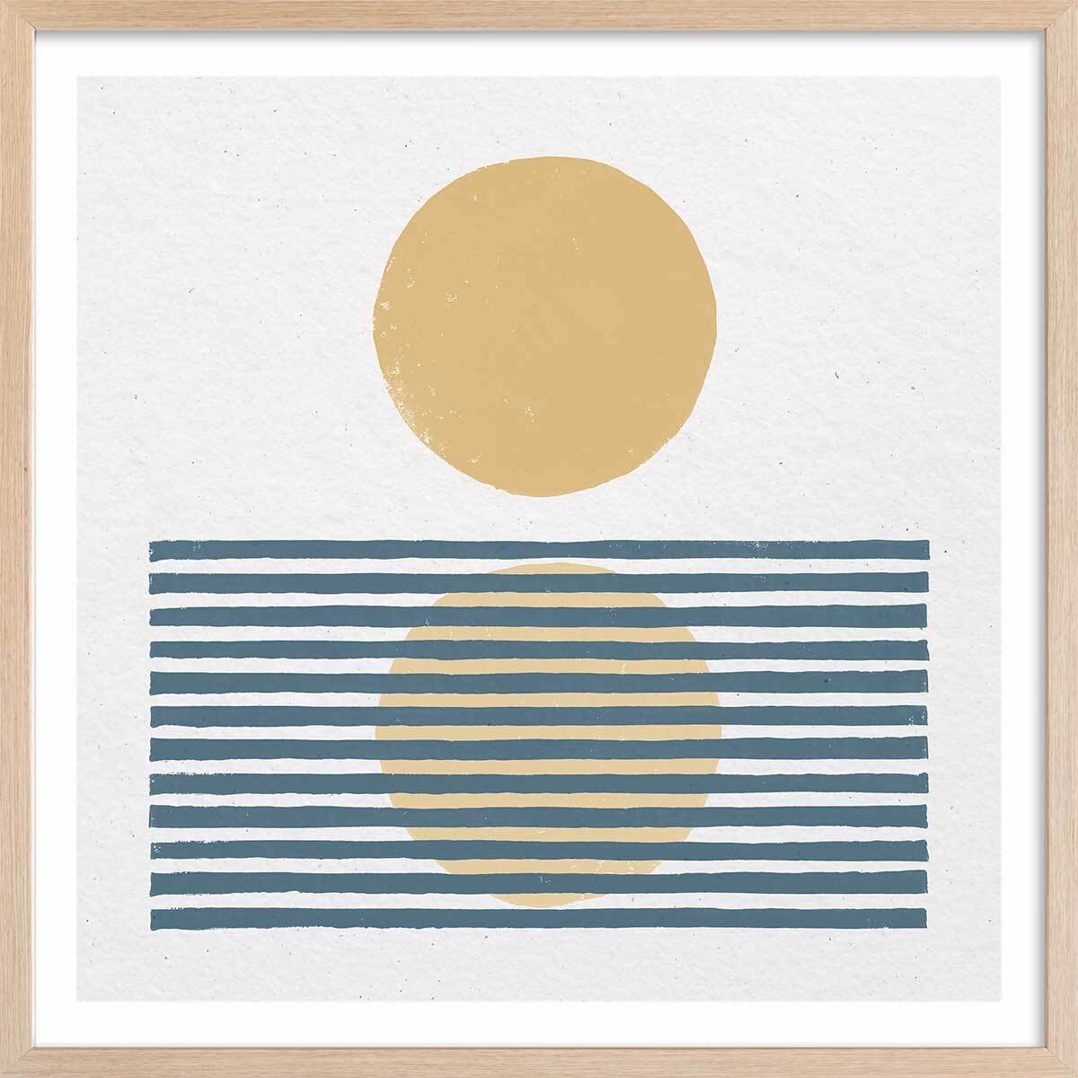 Poster Rayures bleues d'été Affiche + cadre en bois - Chêne