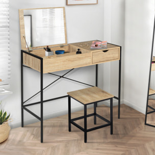 Coiffeuse Alana miroir rabattable avec tabouret