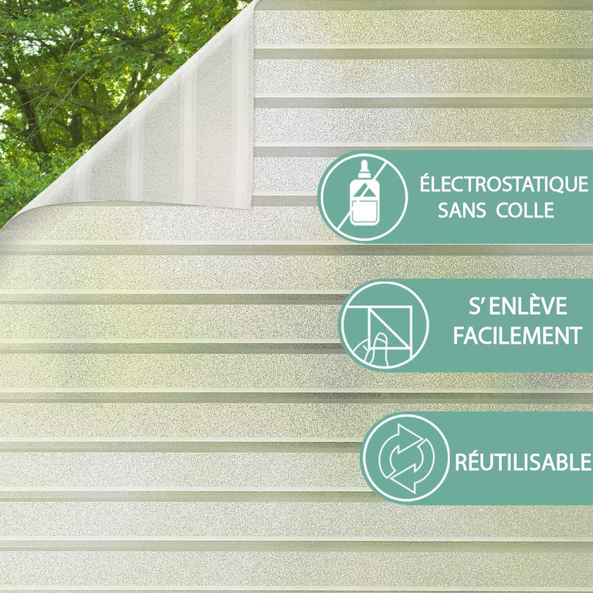 Rouleau vitrostatique lignes pour fenêtre au mètre - Film Anti Regard Electrostatique Occultant Vitre Anti UV