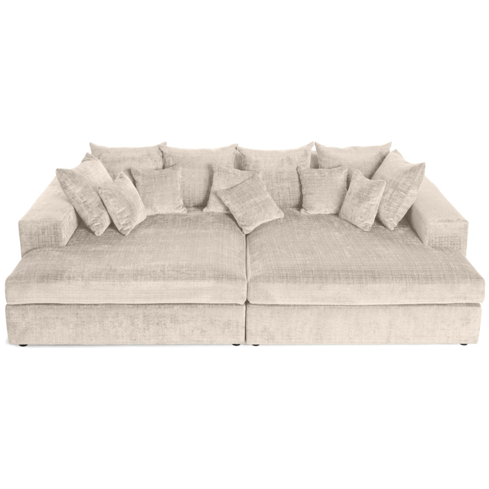 Collins - canapé droit 4 places avec double méridienne - assise profonde - en velours texturé - Beige