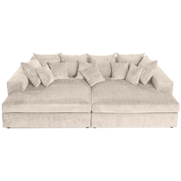 Collins - canapé droit 4 places avec double méridienne - assise profonde - en velours texturé - Beige