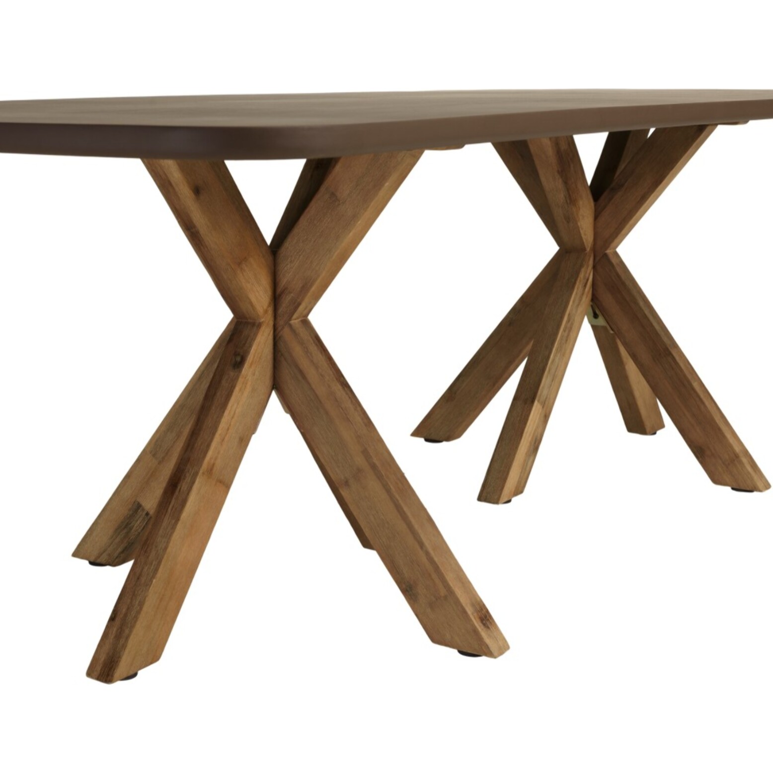 NESTOR - Table à manger 240x100cm effet béton marron pieds en bois d'acacia