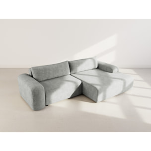Rebecca - canapé d'angle droit 4 places convertible avec coffre en velours texturé - Gris