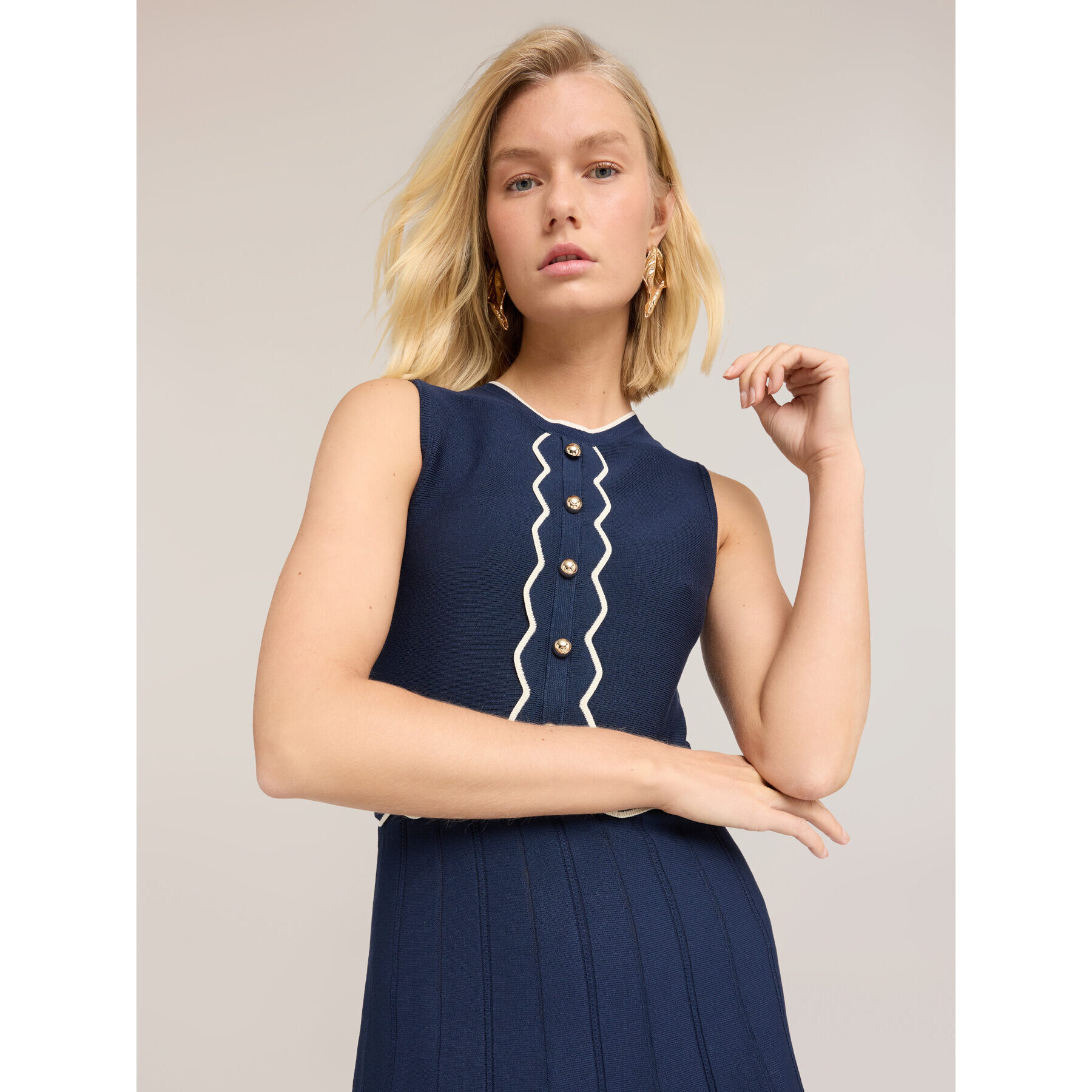 Motivi - Vestito flare in maglia fine plissé - Blu