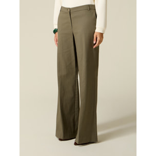 Oltre - Pantalones palazzo de sarga mezcla de algodón - Verde militare