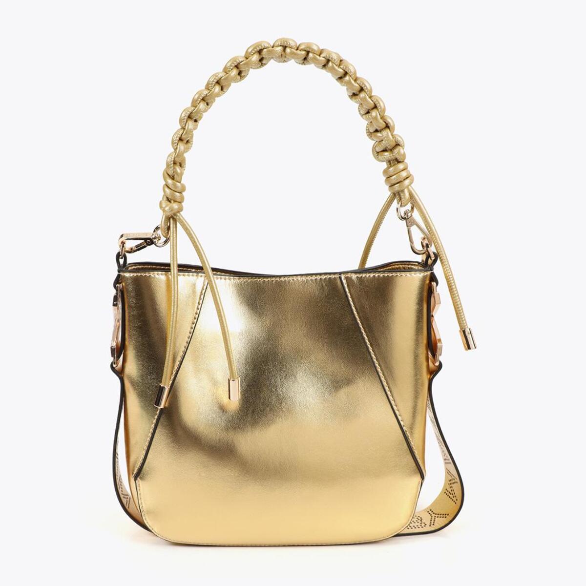 Borsa con manico intrecciato effetto pelle