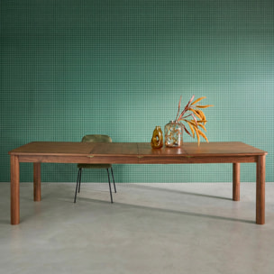 Table à manger rectangulaire extensible bois d'hévéa et placage chêne noyer 6 à 10 places - 170-270cm - Solene