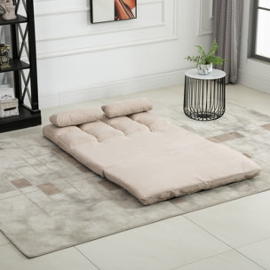 Chauffeuse - matelas d'appoint pliant - fauteuil convertible - inclinaison dossier réglable 14 positions - 2 coussins inclus - polyester aspect suédé beige