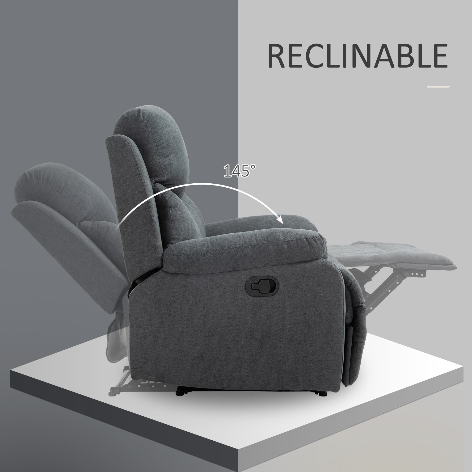 Sofá Reclinable con Reposapiés Cojín 97x96x105,5cm Gris