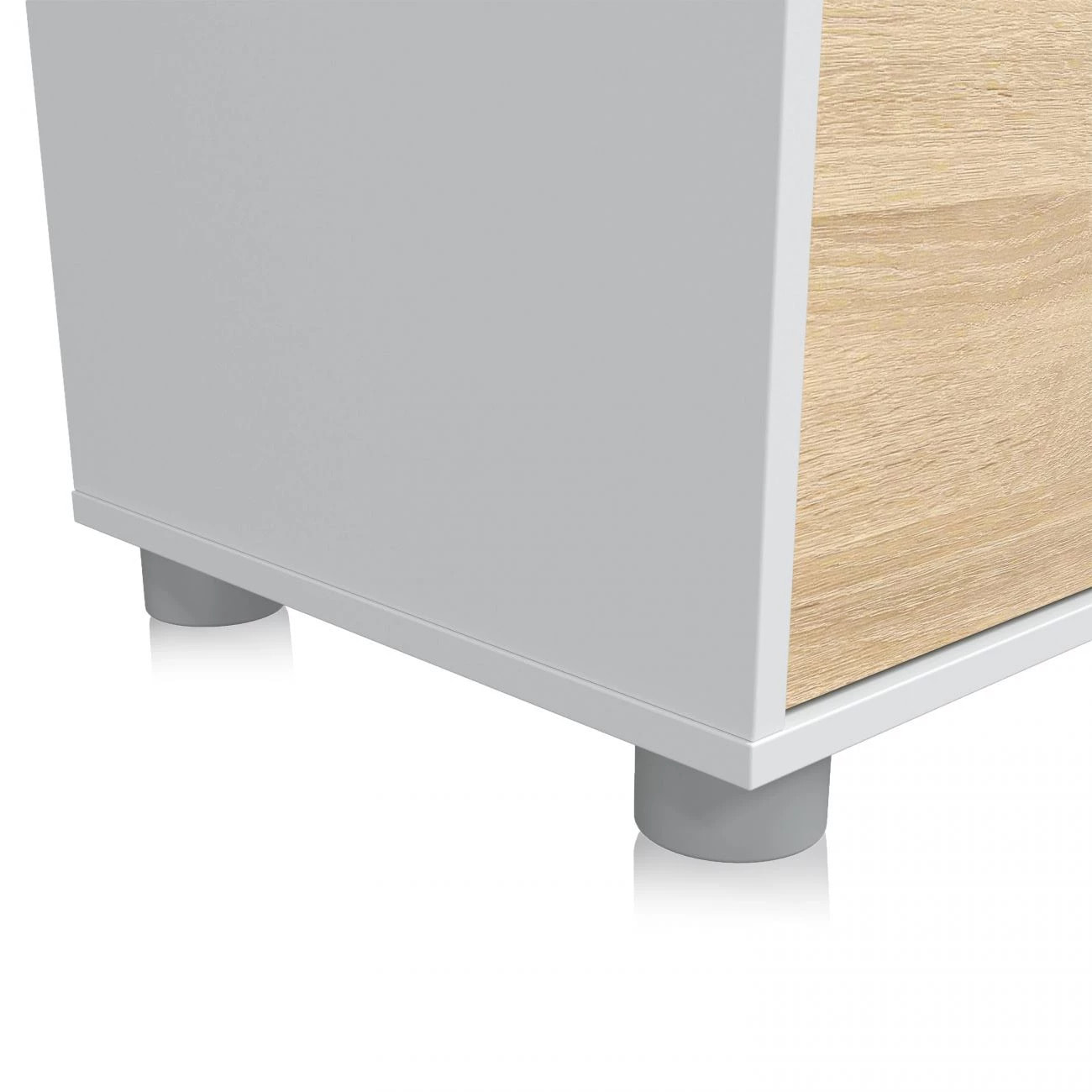 Salón con mueble de TV y estantería en blanco mate y roble canadian 200 cm Arlet Blanco Artik (Blanco Mate) - Roble Canadian