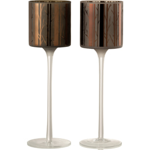 J-Line photophore sur pied Arbre - verre - marron - large - 2 pcs