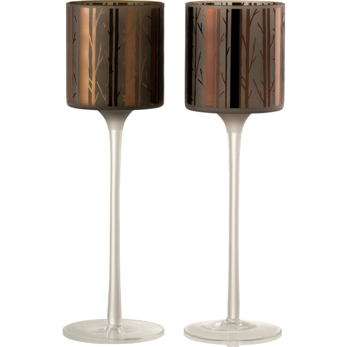 J-Line photophore sur pied Arbre - verre - marron - large - 2 pcs