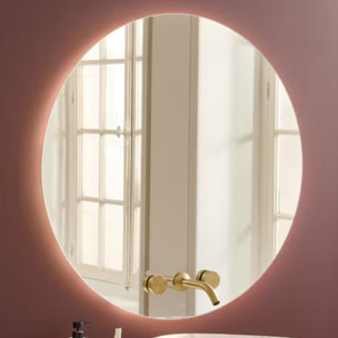 Miroir LED rond 3 trous + mitigeur lavabo encastré 3 trous Grands Boulevards laiton brossé