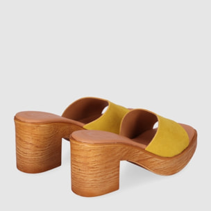 Sandalias de Serraje - Mostaza - Tacón: 6 cm