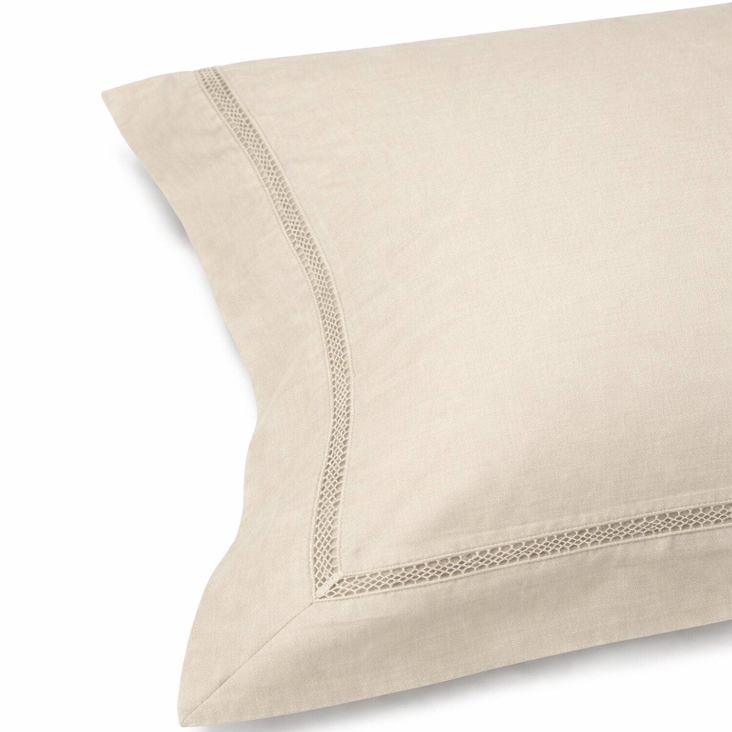 Parure housse de couette satin coton 120 fils brodé unie beige