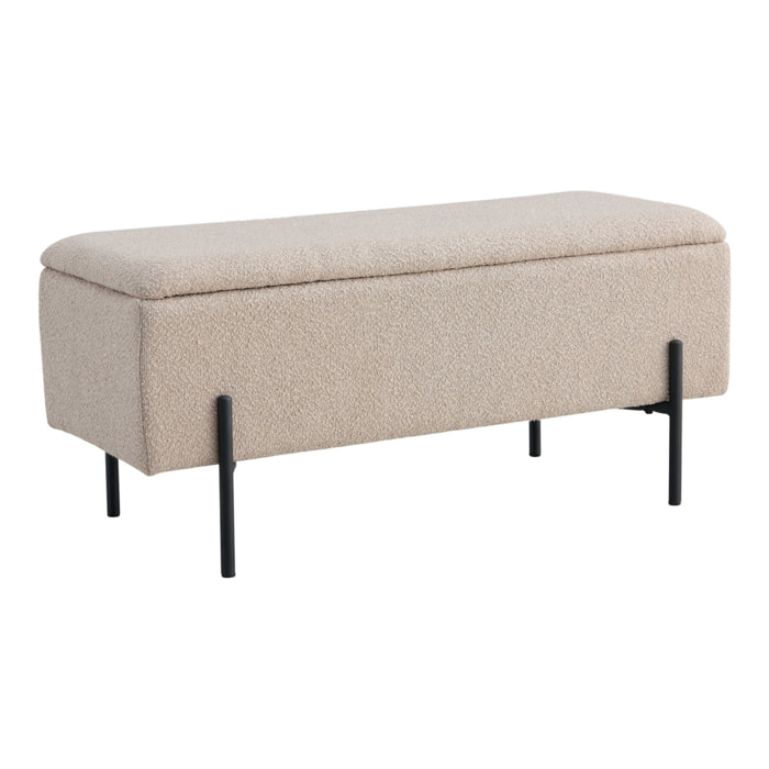 Panchetta Watford con contenitore in bouclé beige, 95 cm