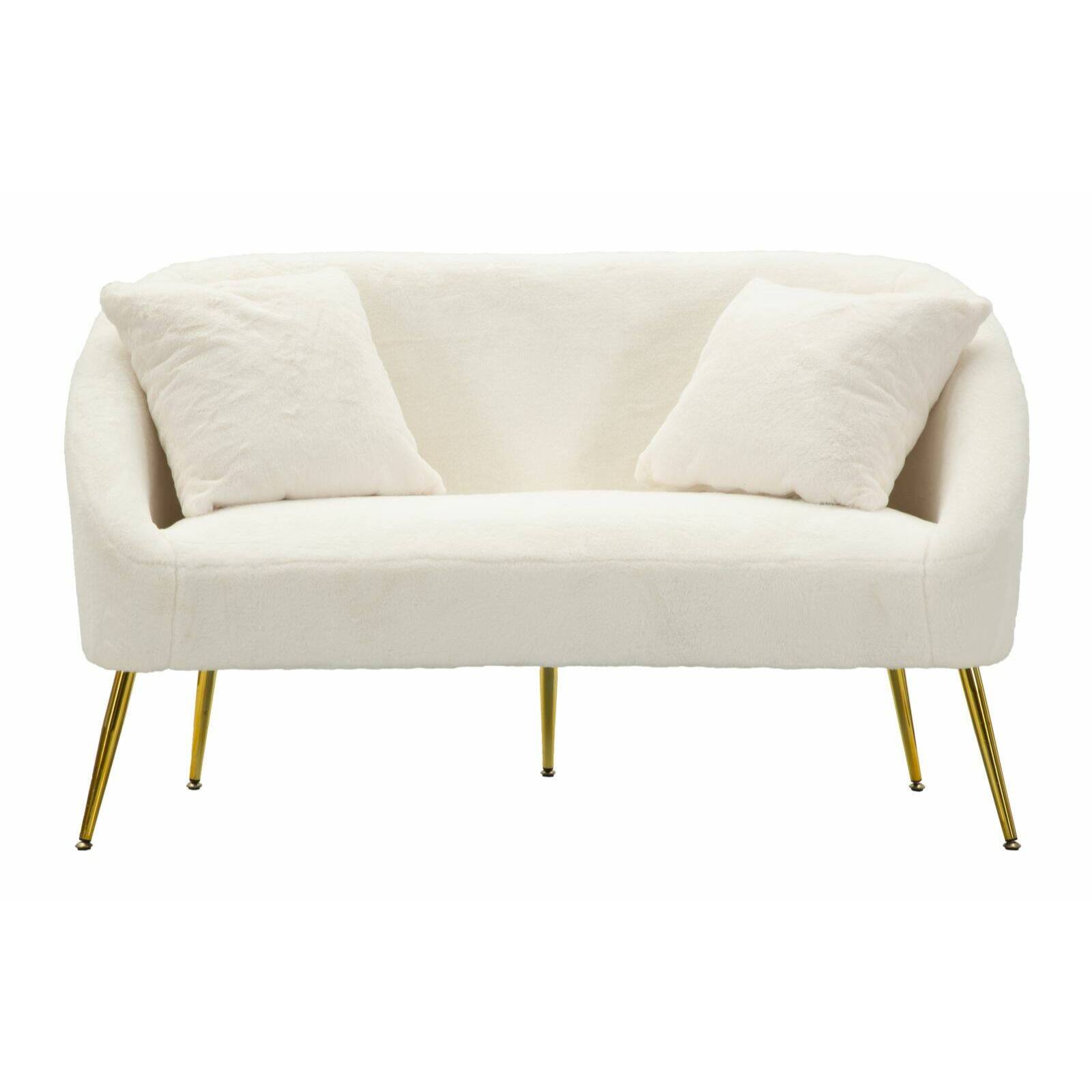 Divano fisso 2 posti Pittari, Sofà dritto, Divanetto per salotto, Poltrona matrimoniale, 137x69 h79 cm, Bianco e Oro