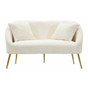 Divano fisso 2 posti Pittari, Sofà dritto, Divanetto per salotto, Poltrona matrimoniale, 137x69 h79 cm, Bianco e Oro