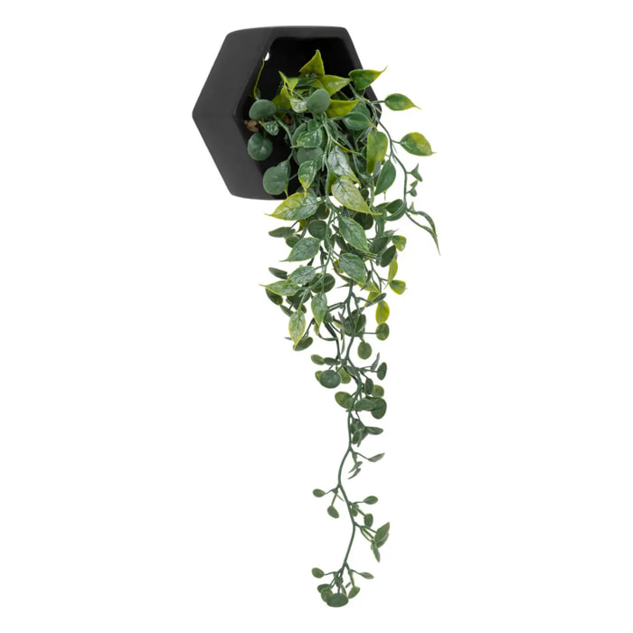 Plante artificielle suspendue Ayame pot noir H14cm