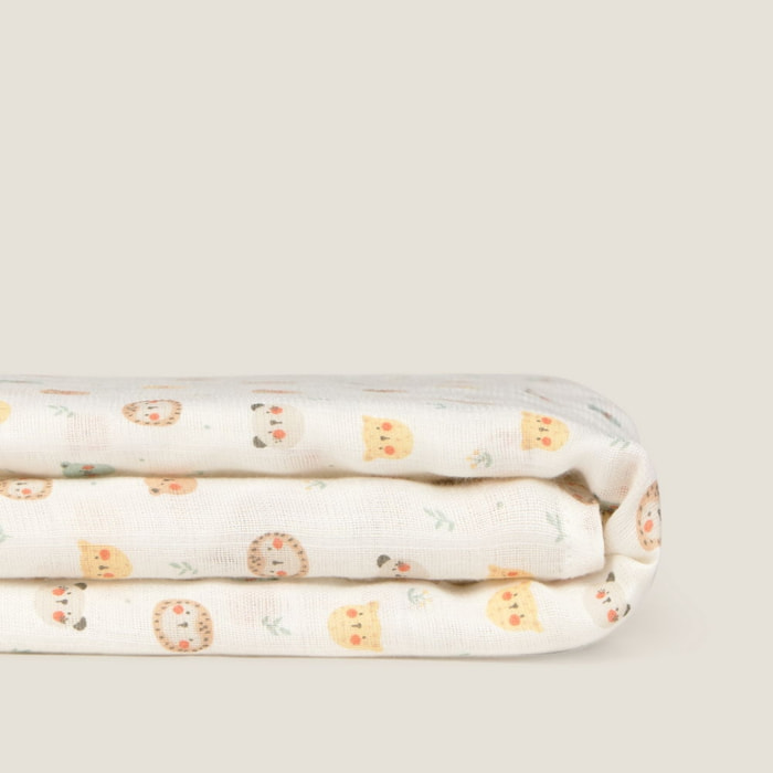 Muselina de bambú con estampado de caritas Caritamu color blanco Bambú