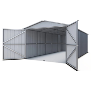 Garage métal gris Yardmaster 17,36 m² + kit d'ancrage