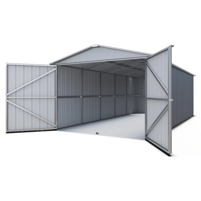 Garage métal gris Yardmaster 17,36 m² + kit d'ancrage