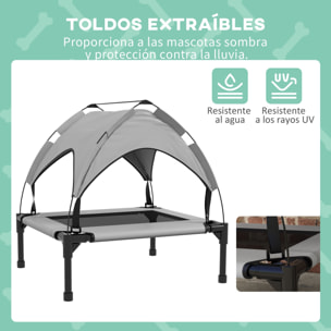 Cama para Perros Elevada con Toldo Cama para Perros Grandes con Marco de Acero y Bolsa de Transporte para Interior y Exterior 76x61x69,5 cm Gris