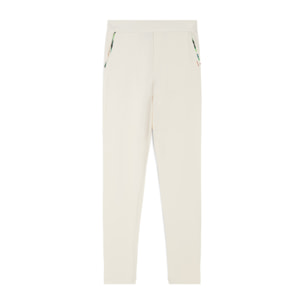 Pantaloni donna in jersey stretch con dettagli tropical