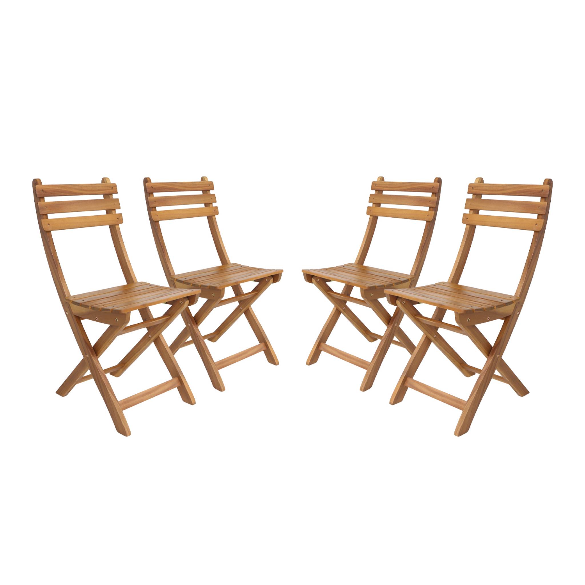 Lot de 4 chaises de jardin CALENA pliables acacia naturel. 40 x 52 x 85 cm