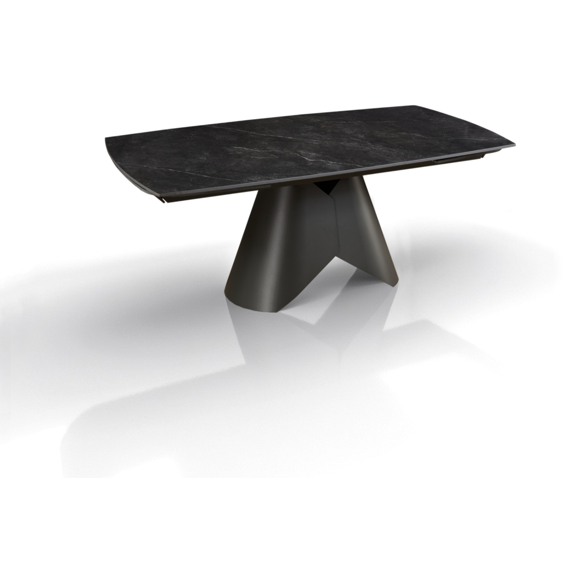 Table à manger extensible Tomasucci KAJA LARGE BLACK MARBLE - GREY, céramique effet marbre noir mat et métal gris mat, 200 à 300 cm