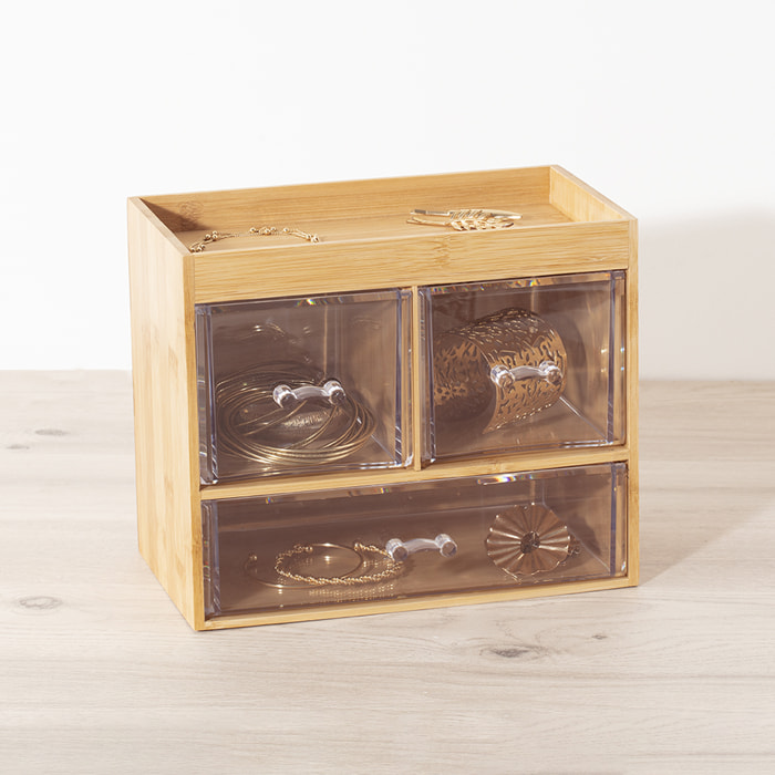 Boîte organiseur 3 tiroirs transparents "Selena" bambou