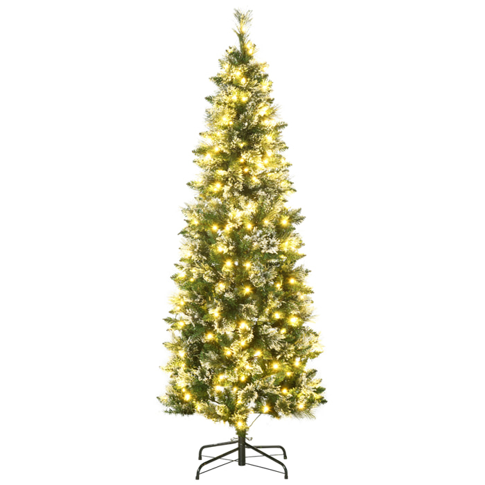 Árbol de Navidad Artificial 180 cm con 240 Luces LED Árbol de Navideño de 618 Ramas Árbol con Soporte de Acero Forma de Lápiz Ø68x180 cm Verde