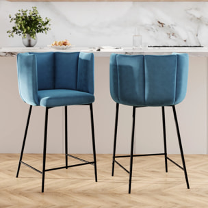 Lot de 2 chaises pour îlot central 67 cm en velours bleu - Rosy