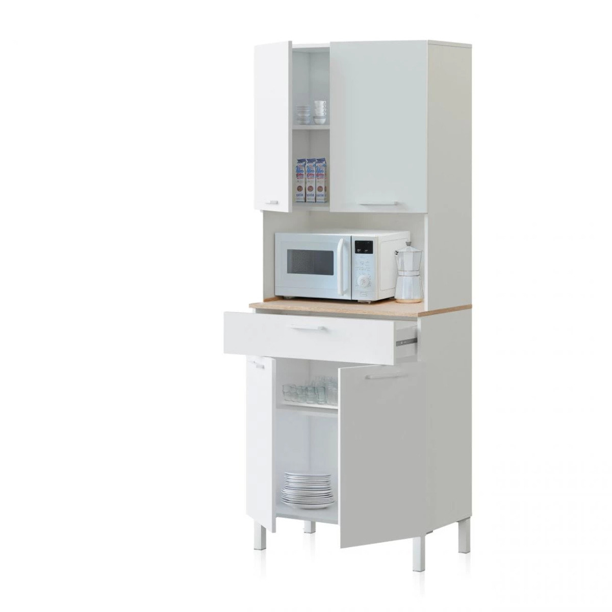 Alacena cocina Colin 4 Puertas Blanco Artik (Blanco Mate) - Roble Canadian