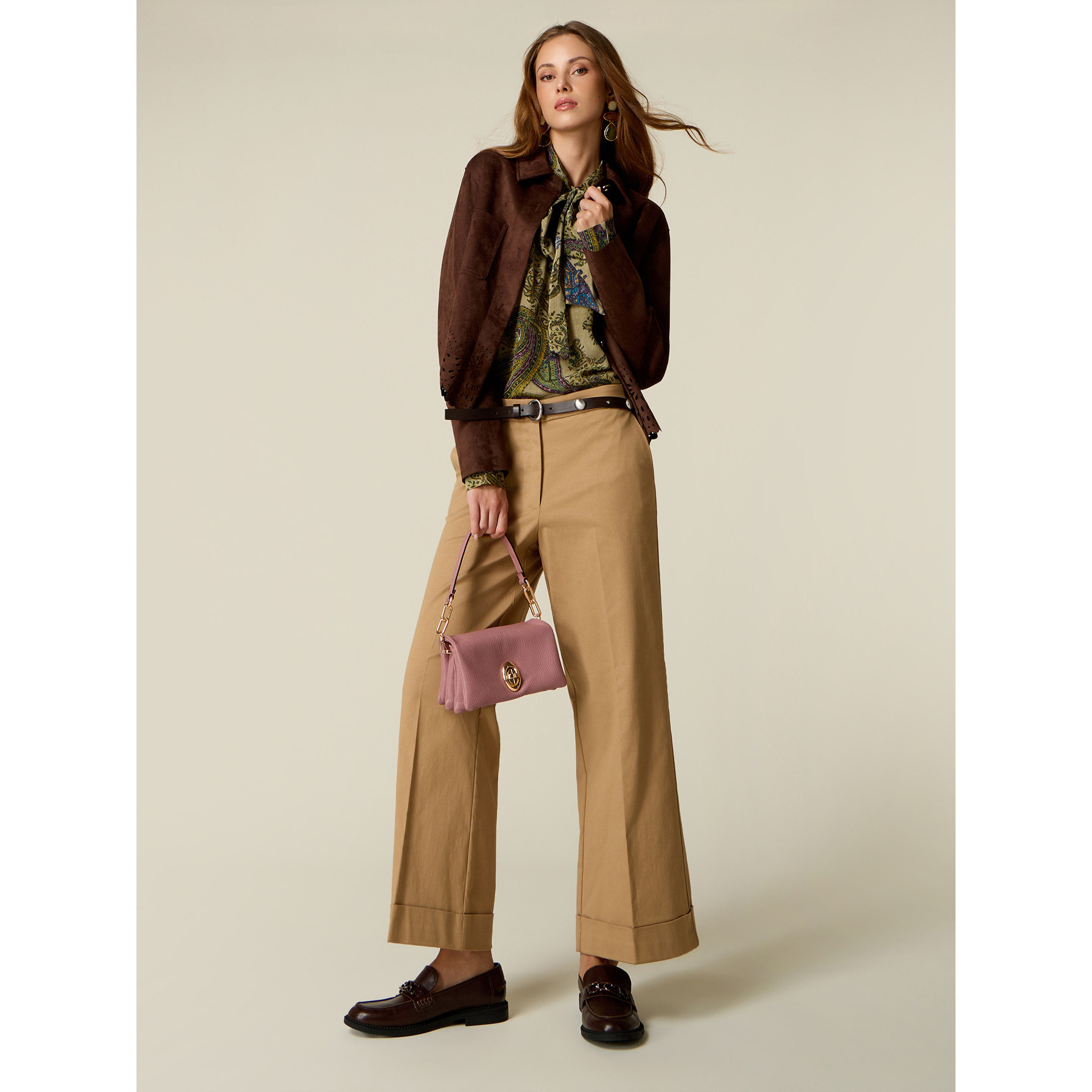 Oltre - Pantalones cropped de mezcla de lyocell - Beige