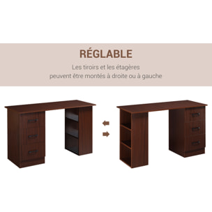 Bureau informatique 3 tiroirs coulissants 3 étagères grand plateau 120 x 49 x 72 cm effet bois noyer