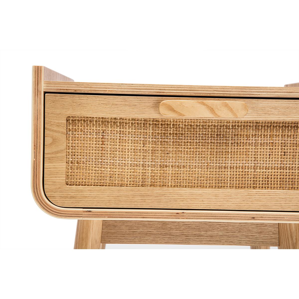 Table de chevet avec tiroir en bois clair massif et cannage rotin L50 cm ATHÈNE