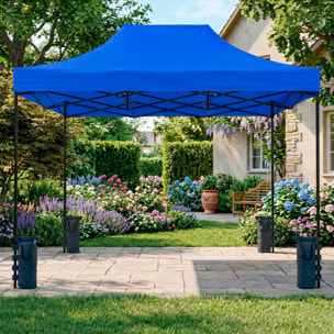 Gazebo Professionale 3x4.5 M Richiudibile Automatico In Acciaio E Telo Oxford 1200D PVC Impermeabile Anti UV Struttura a Fisarmonica con Sacche Blu