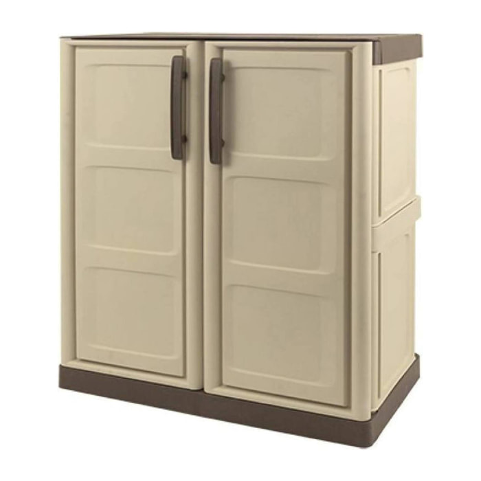 Armadio da esterno Acira, Armadio balcone multiuso, Mobile da esterno a 2 ante, 100% Made in Italy, Beige e Marrone, 70x39h86 cm, Finitura quadri