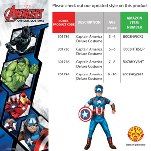 DISFRAZ CAPITAN AMERICA DELUXE INFA TALLA - S (3-4 AÑOS)